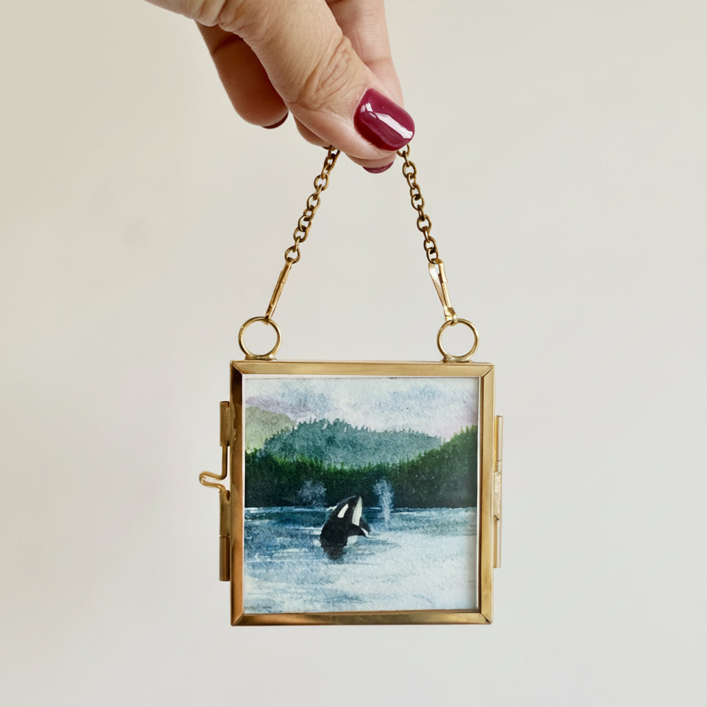 Orca Miniature Original Watercolour — Framed Set of Two (Full Frame)