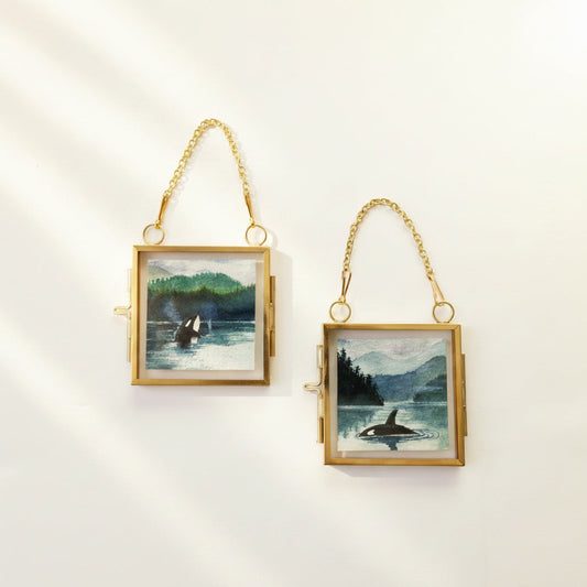 Orca Miniature Original Watercolour — Framed Set of Two (Floating Frame)