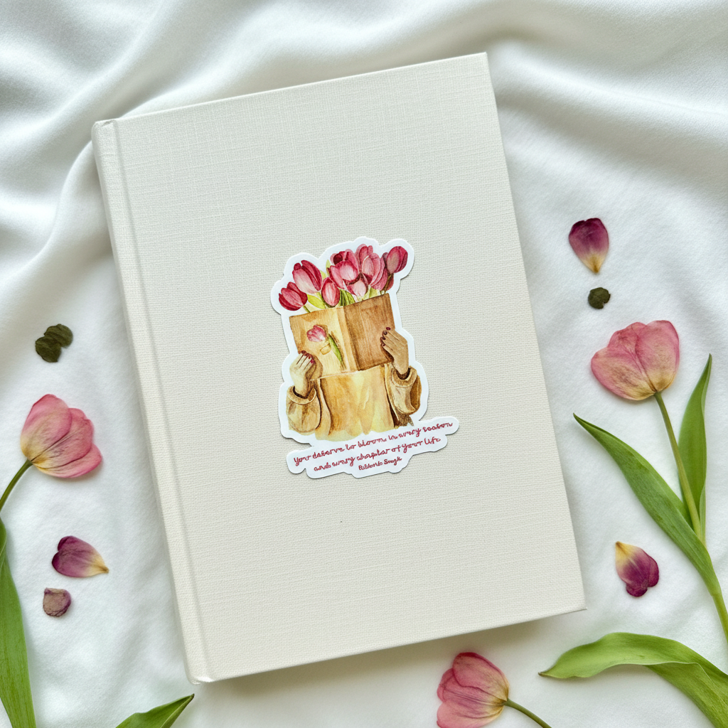Blooming Chapter Vinyl Sticker on Book