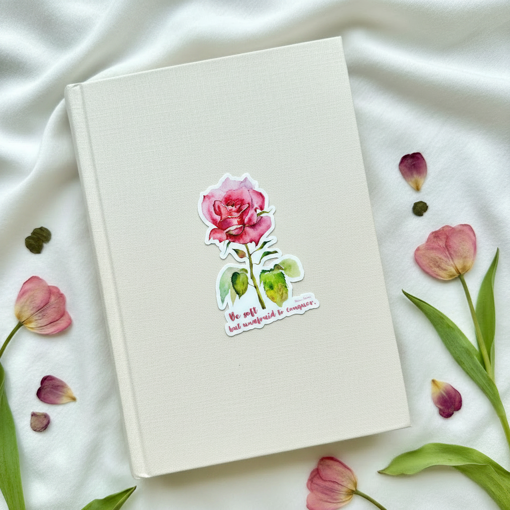 Single Rose Vinyl Sticker - Clear Text